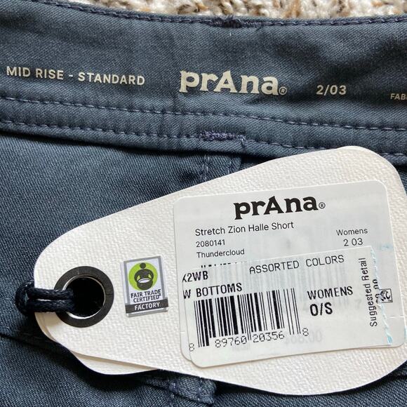 Prana Stretch Zion Halle 3" Short Women's 2 Thundercloud Standard Fit Mid Rise - Picture 6 of 12
